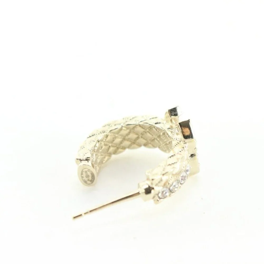 Chanel 23V Gold Quilted Crystal CC Hoop Earrings 5CJ1229